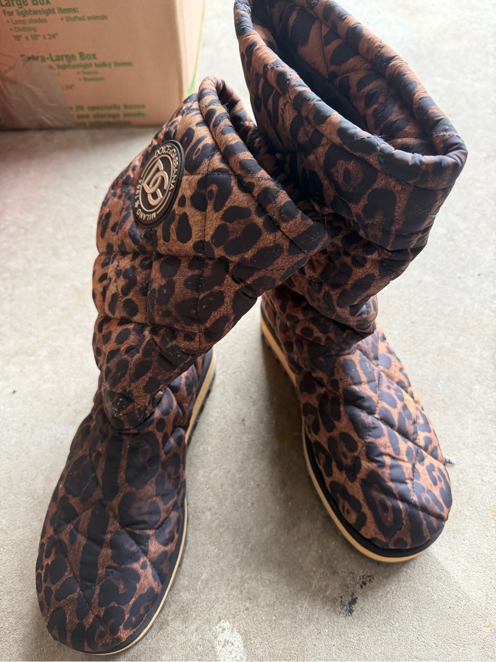 Dolce & Gabbana Leopard Quilted Brown Winter Boots